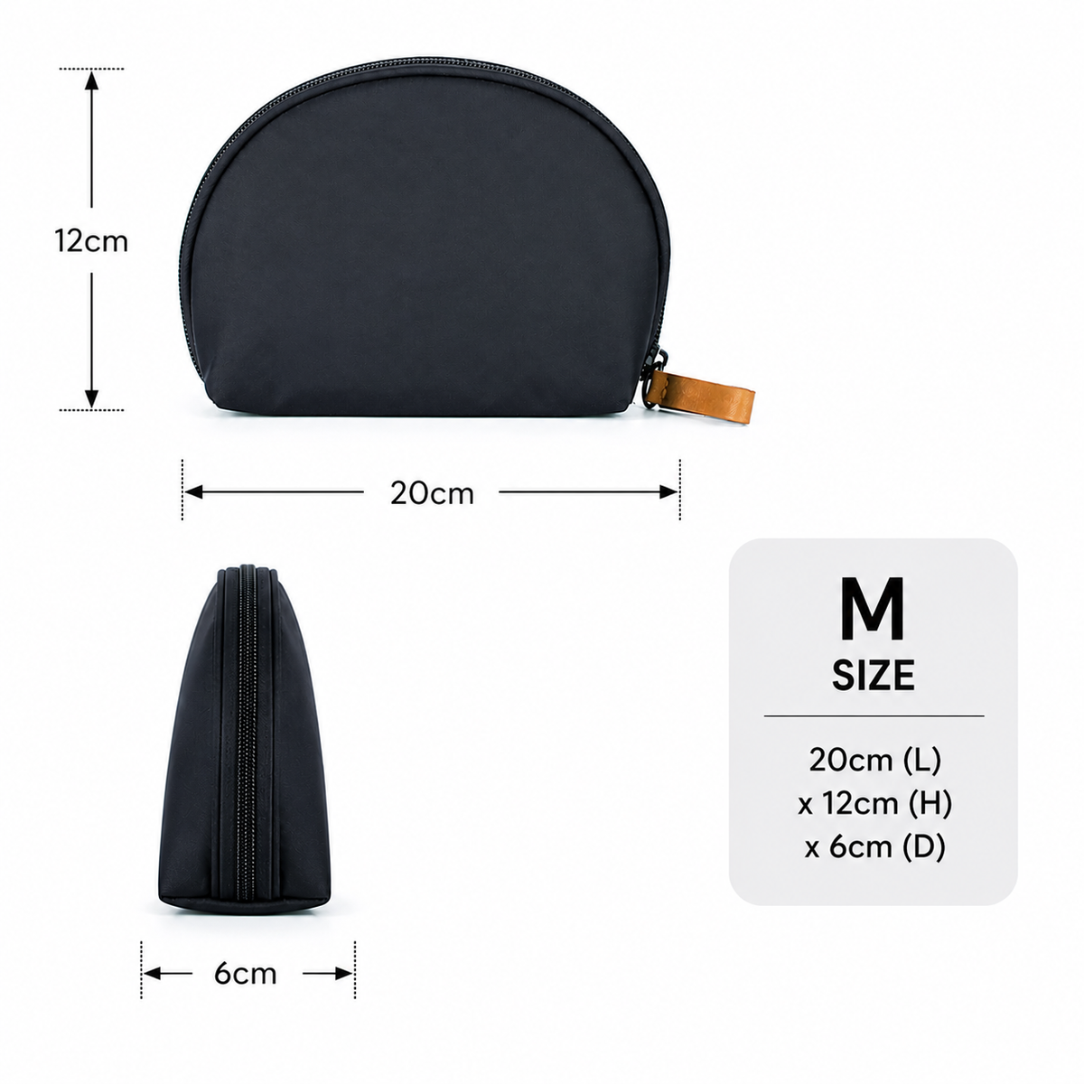 CARA sustainable cosmetic bag showing medium size dimensions — eco canvas medium black