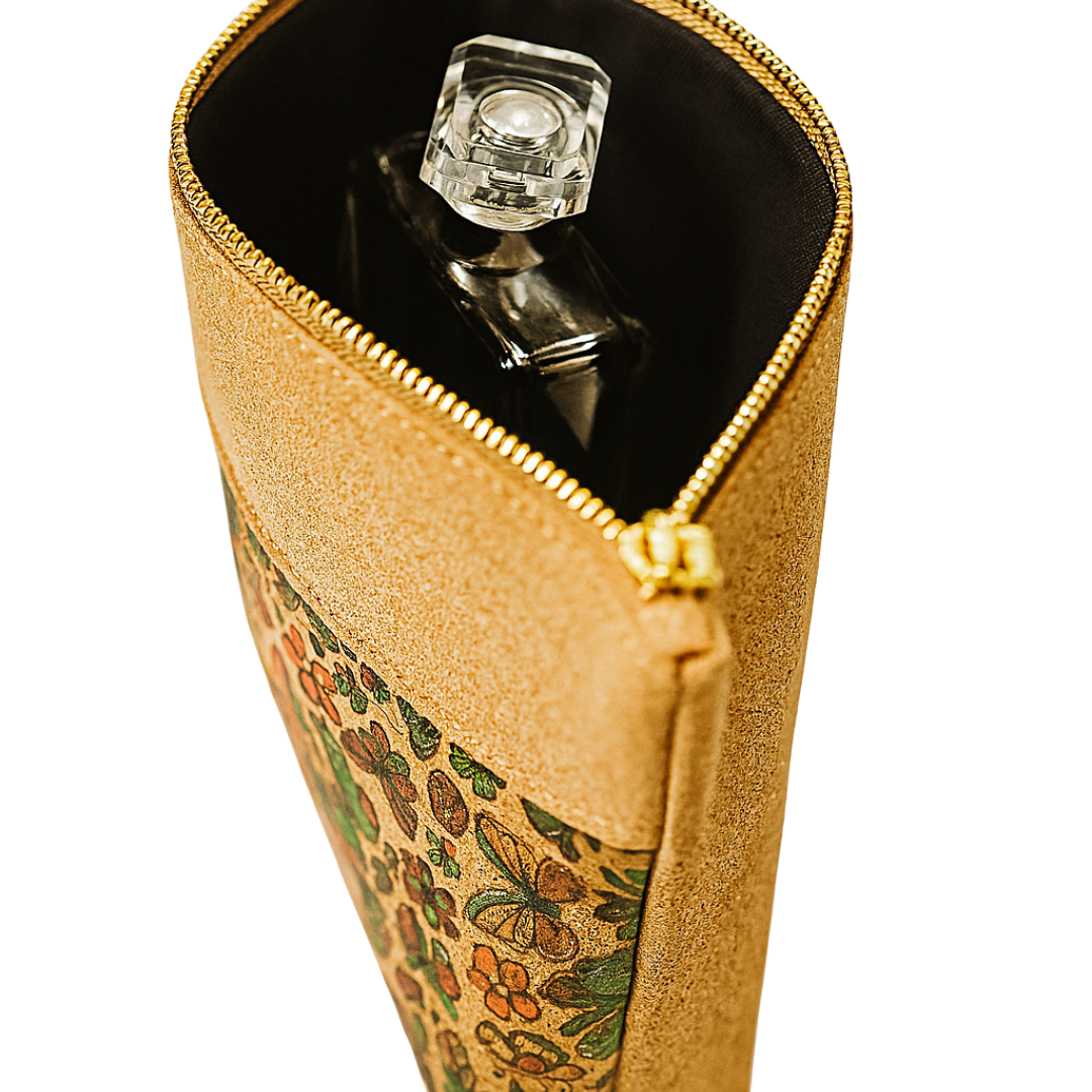 CORKSTORE ANNIE toiletry bag unzipped side view showing product inside