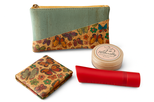 cork mirror and pouch – stylish sustainable gift set