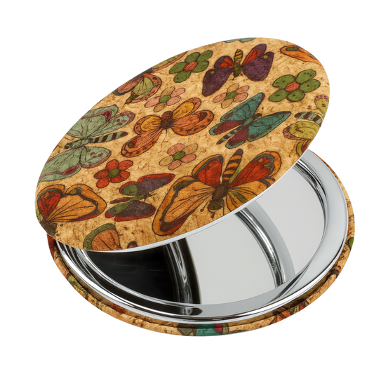wholesale compact cork mirror butterlies partially open