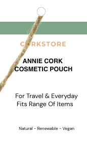Hang tag for ANNIE cork cosmetic pouch