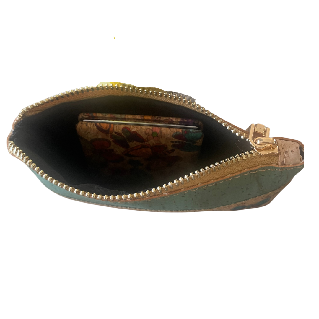 Eco-friendly cork purse and compact mirror set – plastic-free and vegan