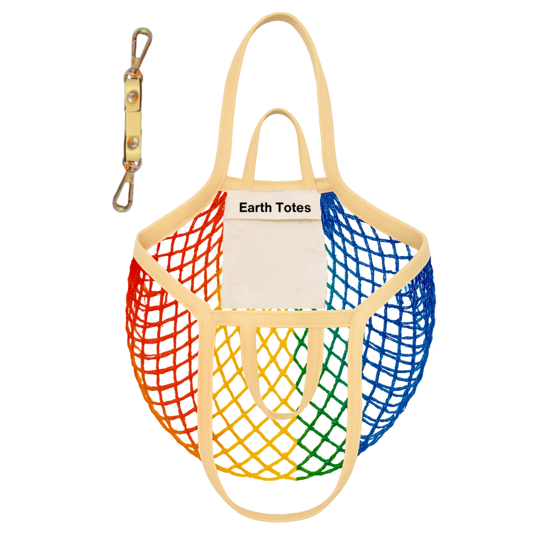 rainbow color string mesh bag w clasp