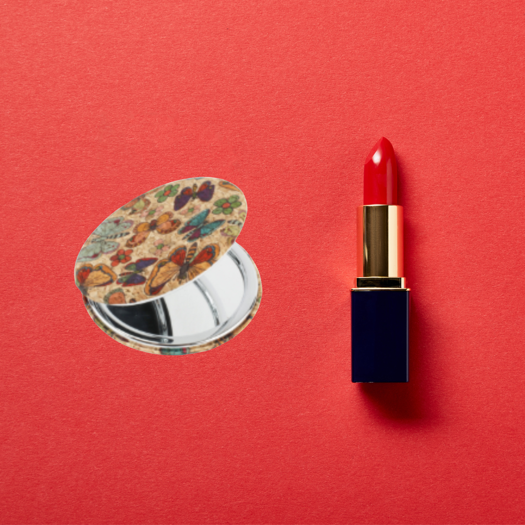 lipstick with compact purse mirror in cork