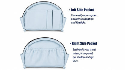 CARA sustainable cosmetic bag set open showing interior side pockets — eco canvas black