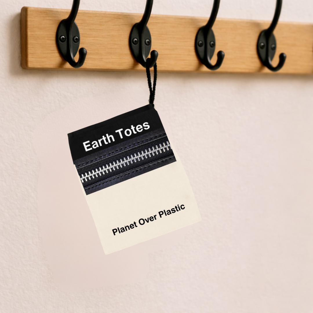Earth Totes CECILE folded into polcket hanging on a rack
