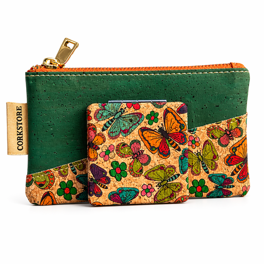 CONNIE sustainable cosmetic bag and mirror set closed — FSC cork natural