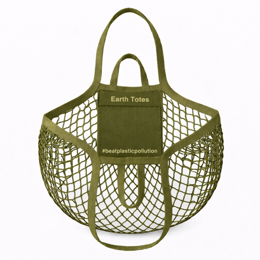 CINDY Organic Cotton Pocket-Fold Mesh Tote Double-handled Khaki