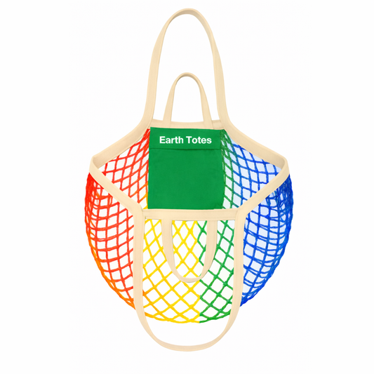 CELESTE Organic Cotton Pocket-Fold Mesh Tote Double-handled Rainbow