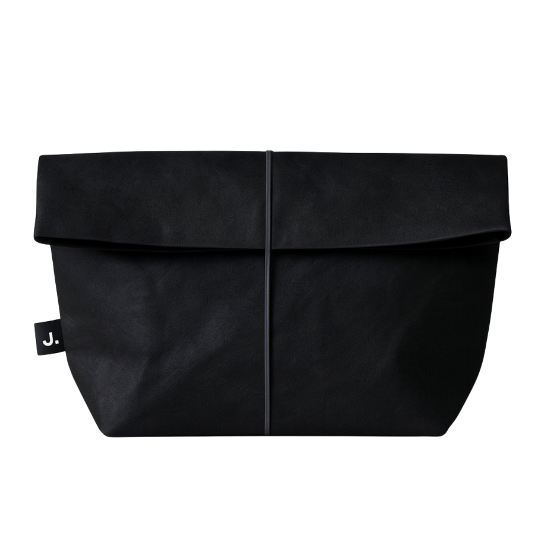 Black bag with a visible brand logo on a white background