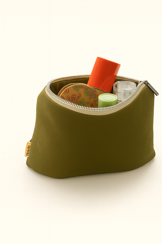 ESME toiletry purse khaki colour with contents