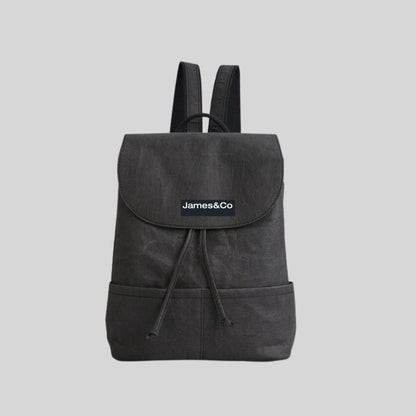 Sustainable Vegan Leather-Look Large Backpack - INA Washable Paper Design Kraft Tex washable paper Black