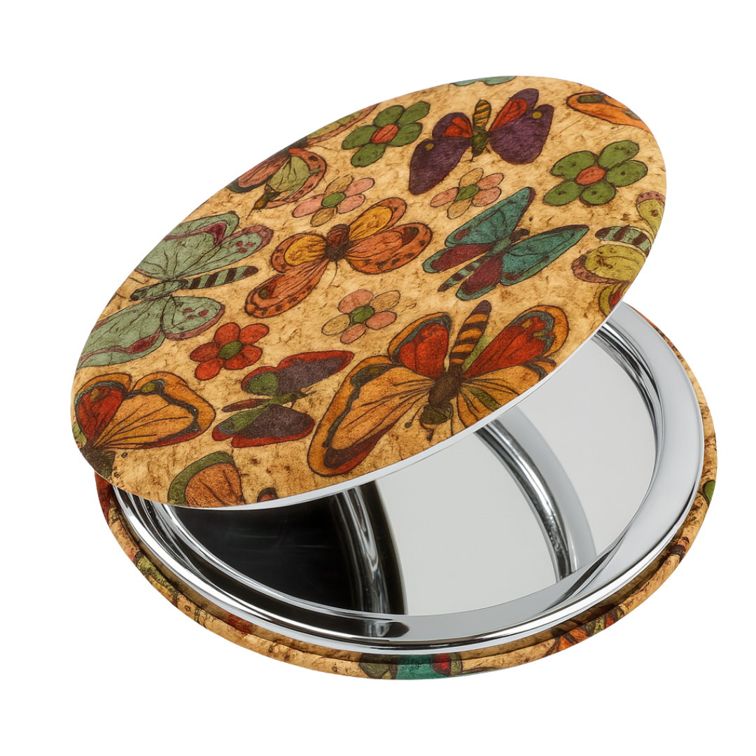 wholesale compact cork mirror butterlies partially open