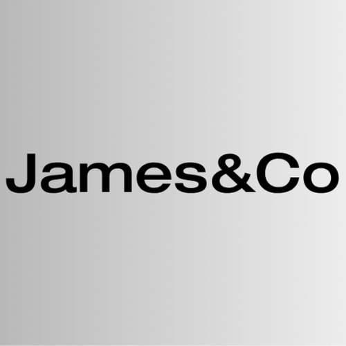 Black 'James&Co' logo on a light gray background