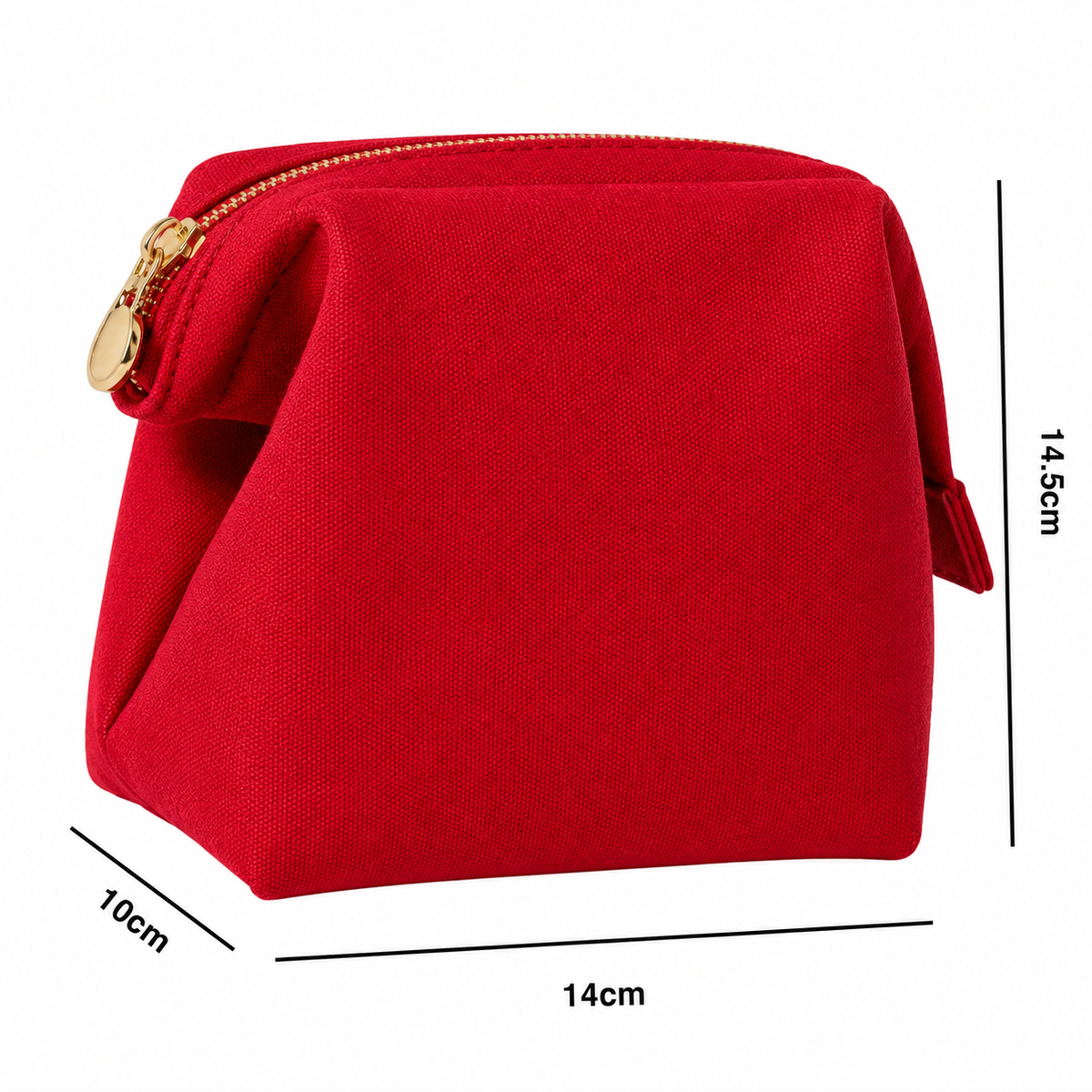 LIBBY sustainable cosmetic bag showing dimensions — eco canvas red