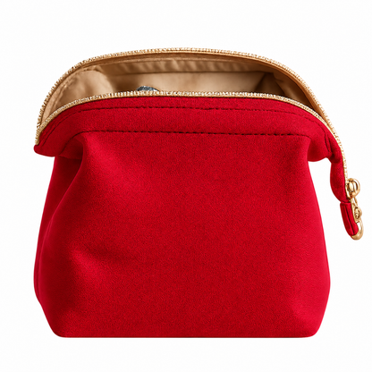 LIBBY sustainable cosmetic bag closed standing upright — eco canvas red