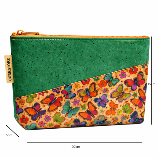 ANNIE sustainable cosmetic bag showing dimensions — FSC cork medium natural