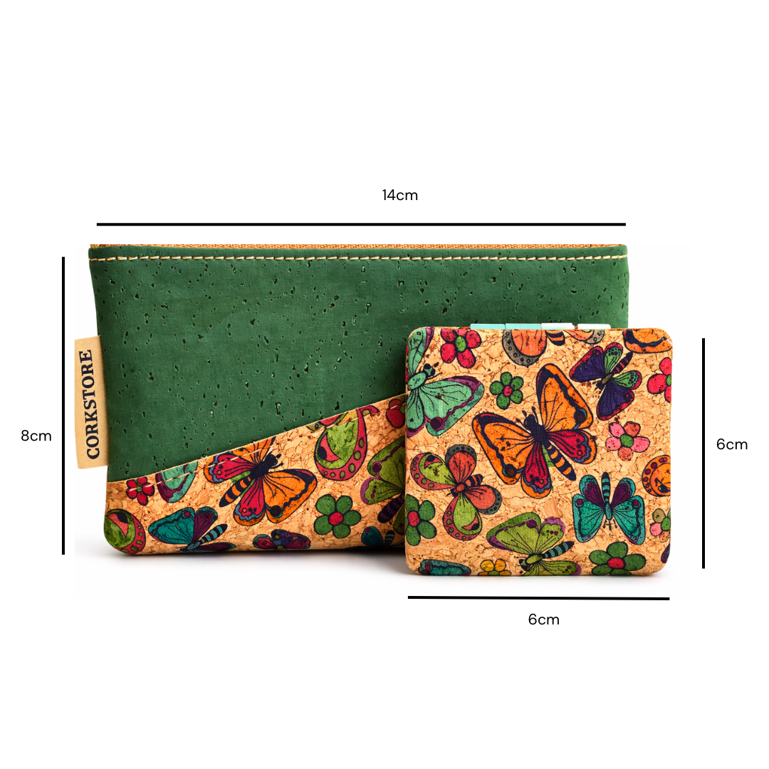 CONNIE compact cosmetics purse and mirror showing dimensions of purse and mirror