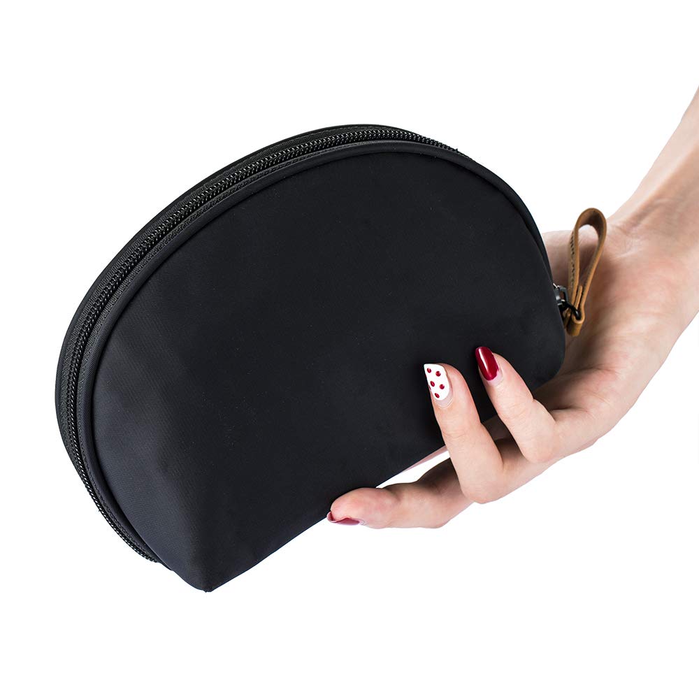 CARA sustainable cosmetic bag half-moon shape side view — eco canvas large black