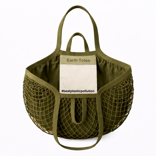 LOTTIE Classic Mesh Tote Cotton Lined Double Sided Double Handled Khaki
