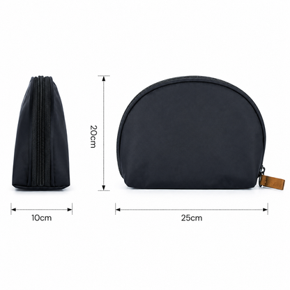 CARA sustainable cosmetic bag showing large size dimensions — eco canvas large black
