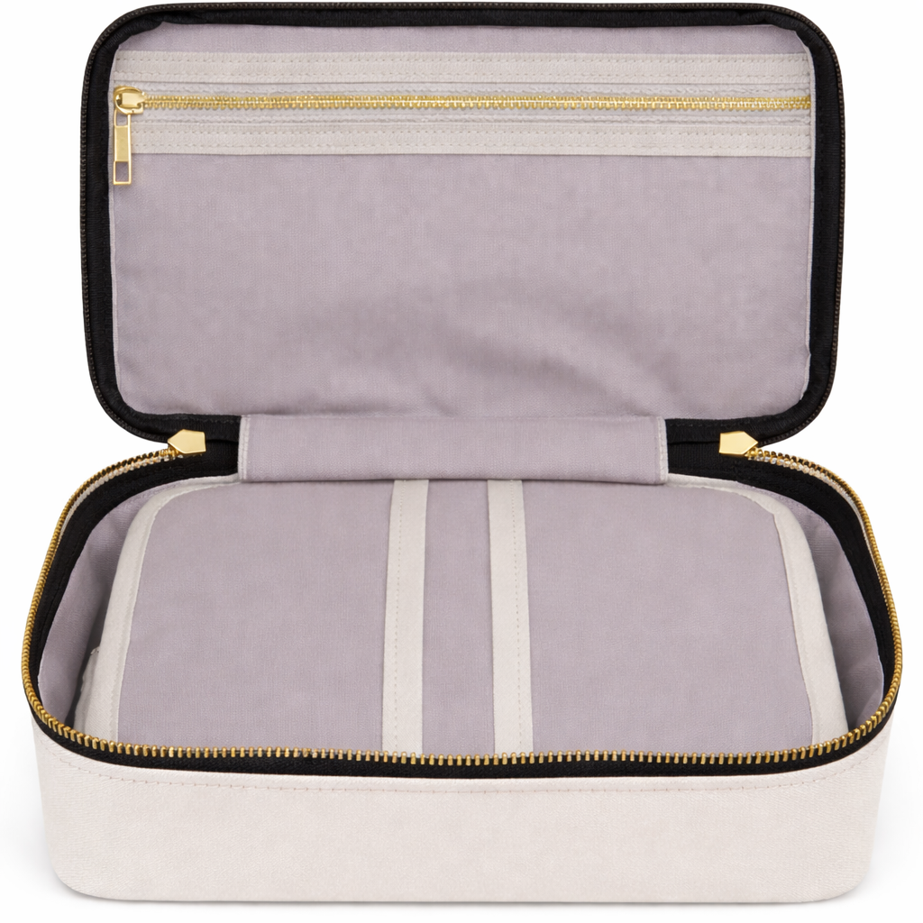 MERRY sustainable toiletry bag open showing interior — washable paper large off-white