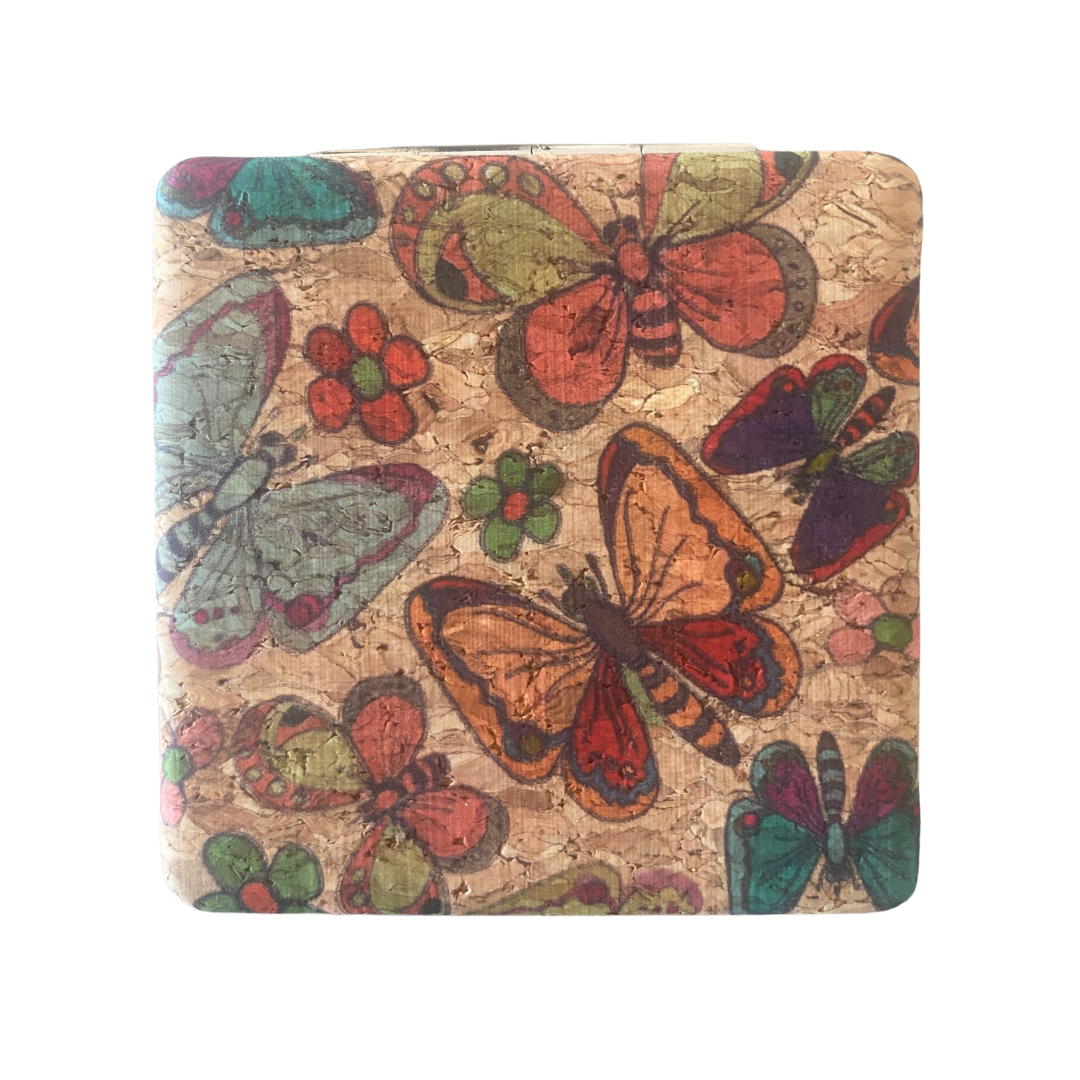 compact square mirror with butterflies pattern