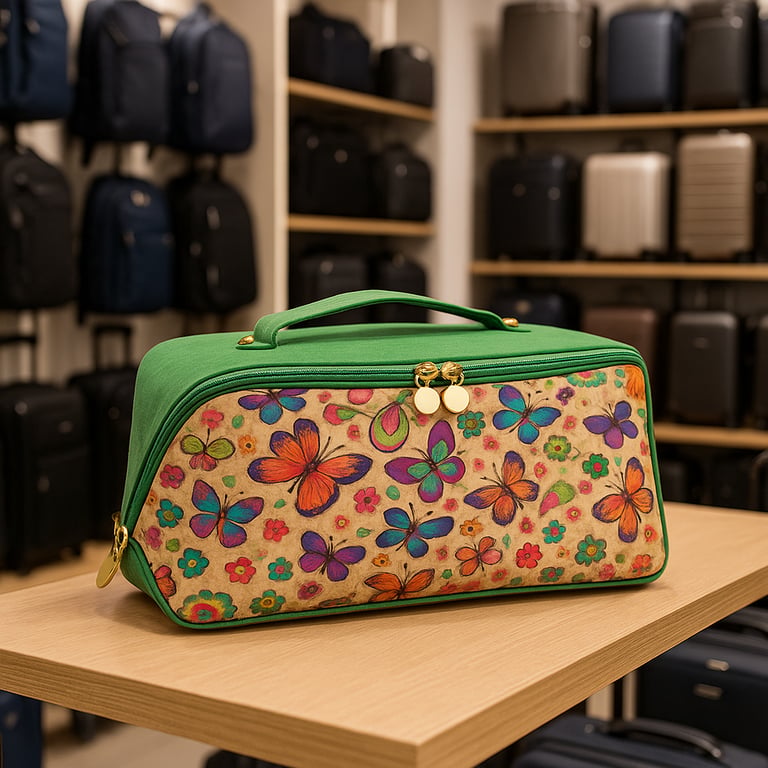 MARY sustainable toiletry bag lifestyle image — FSC cork natural