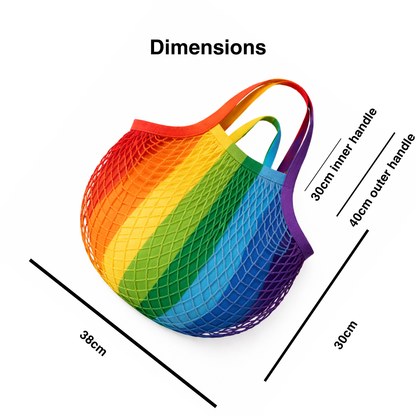LYN Pocket-Fold Mesh Tote Rainbow Lined Double Sided Double Handled
