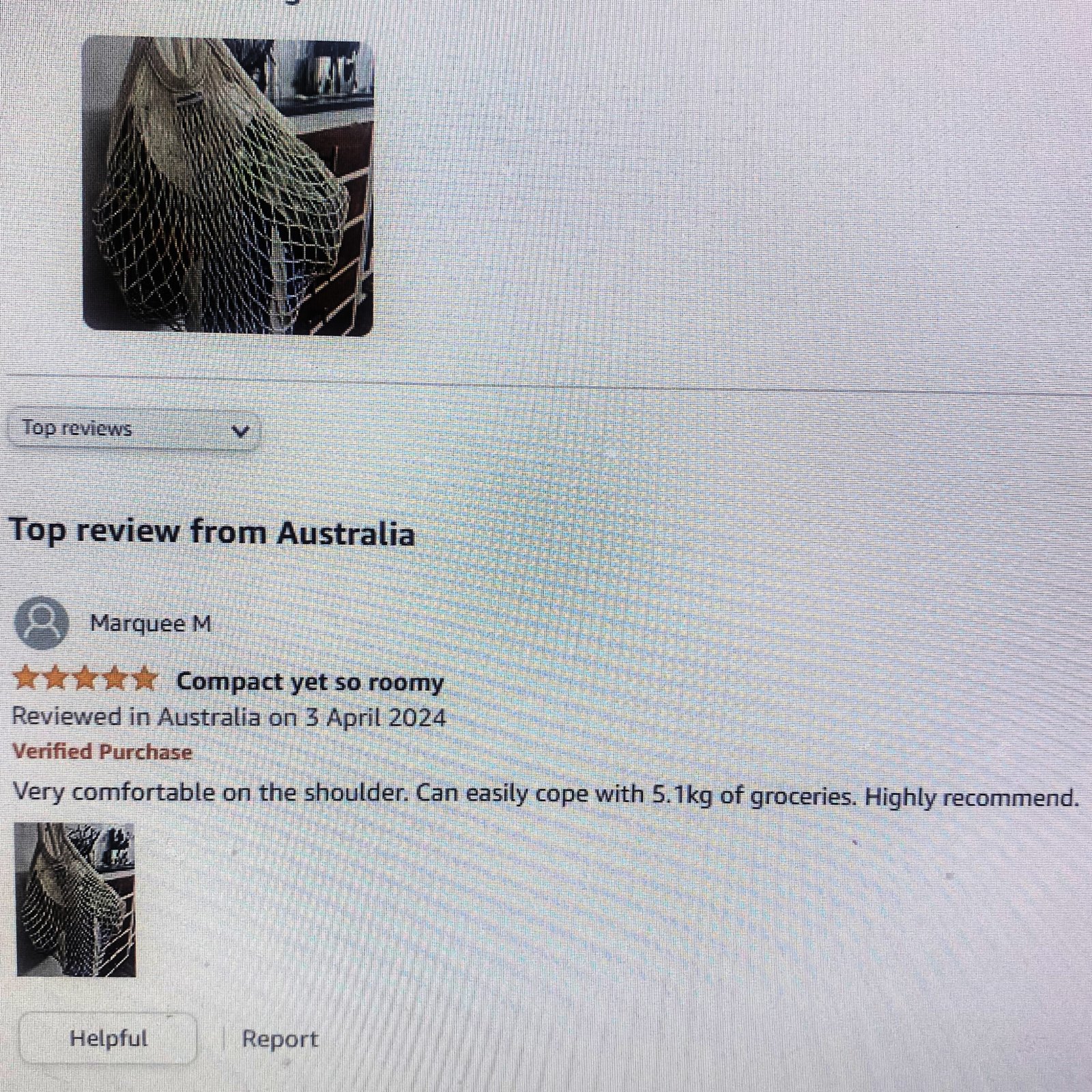 Amazon review of ANNIE cotton string bag